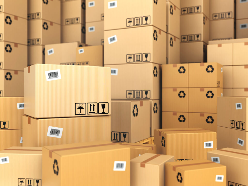 45691944 - warehouse or delivery concept. cardboard boxes background. 3d